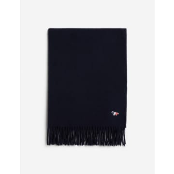 Maison Kitsuné Navy Tricolor Fox Wool Scarf In Blue