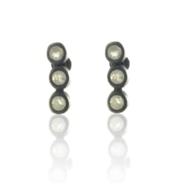 Collardmanson 925 Oxidised Silver Triple Moonstone Earrings In Metallic