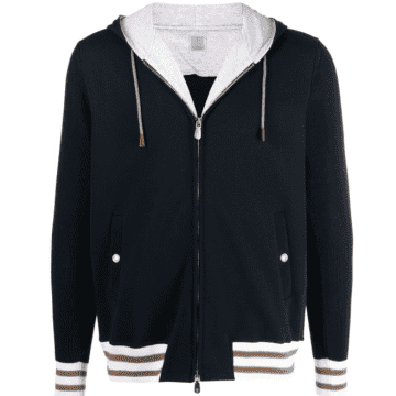 Eleventy Navy Blue And White Panelled Hooded Jacket