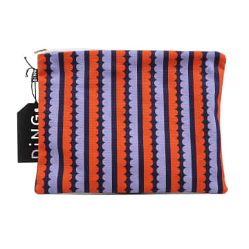 Ding Ding Navy Scallop Design Cotton Pouch In Blue