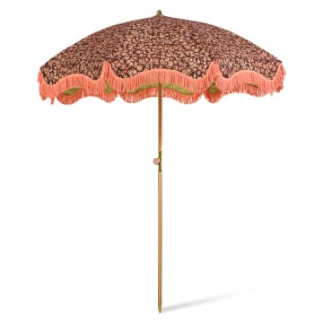 HKliving - Vintage Floral Beach Umbrella - polyester / beech wood | brown - Brown/Brown
