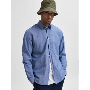 Selected Homme Selected Man Blue Shirt In Linen