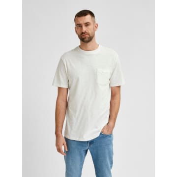 Selected Homme Selected Man T Shirt Cream In Organic Cotton Pocket In Neutrals