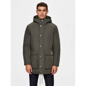 Selected Homme Selected Parka Dhiver Kaki In Neutrals