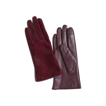 Ichi Leather Gloves And Velvet Bordeaux In Burgundy