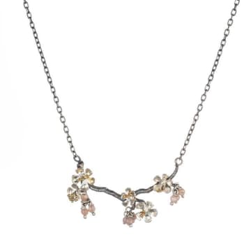 Amanda Coleman Oxidised Silver And Gold Vermeil Almond Blossom Branch Necklace In Metallic
