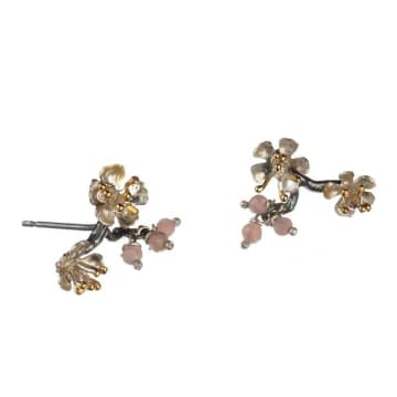 Amanda Coleman Oxidised Silver Almond Blossom Branch Earrings In Metallic