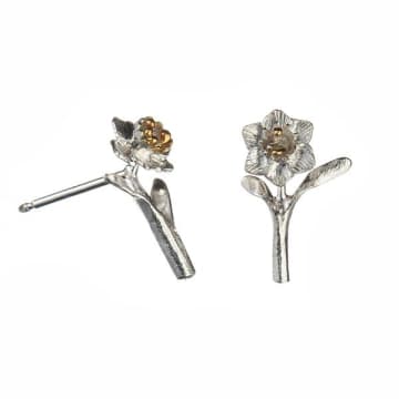 Amanda Coleman Silver And Gold Vermeil Daffodil Stud Earrings In Metallic