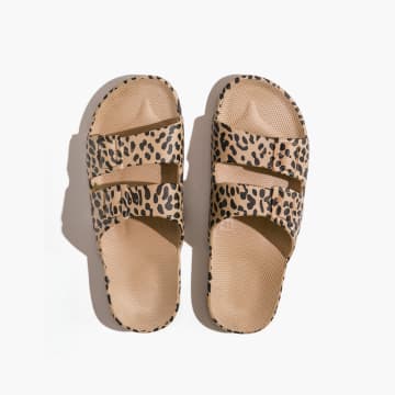 Shop Freedom Moses Beige Leo Camel Leopard Print Sandals In Neturals