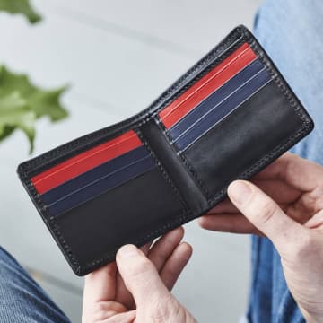 Vida Vida Leather Block Card Wallet In Blue