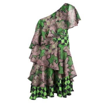 Silvian Heach Green One Shoulder Layered Dress