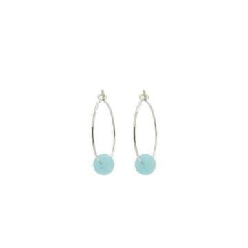 One & Eight Pacific Blue Sea Glass Silver Hoop Earrings