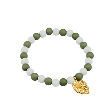 Villa Madelief Green White Adult Beaded Bracelet With Charm