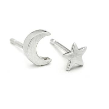 Alison Moore Lunar Moon Stars Stud Earrings Silver In Metallic