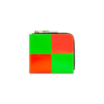 Comme Des Garçons Cdg Wallet Fluo Squares Green/orange (sa3100fs)