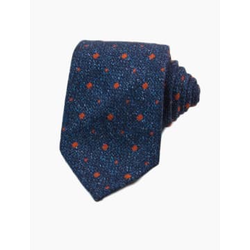 40 Colori Petrol Blue And Orange Small Squares Wool And Silk Tie
