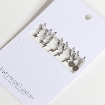 Big Metal Silver Emilia Huggie Charm Pack Of 4 Earrings In Metallic