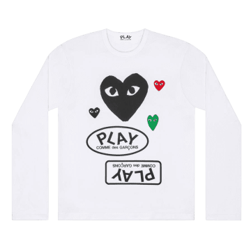 Comme Des Garcon Play Logo Longsleeve T Shirt With Black Heart White