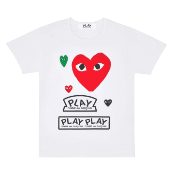 Comme Des Garcon Play Logo T Shirt With Red Heart White