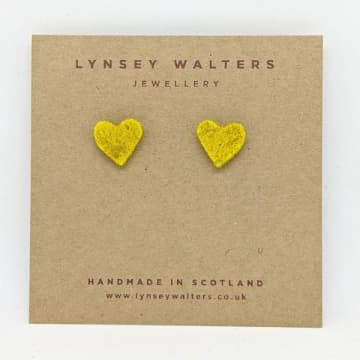Lynsey Walters Heart Studs Mustard In Yellow