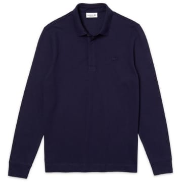 Shop Lacoste Long Sleeve Paris Stretch Polo Ph 2481 Navy In Blue