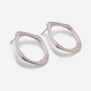 El Puente Organic Shape Open Drop Stud Earrings Matte Silver In Metallic