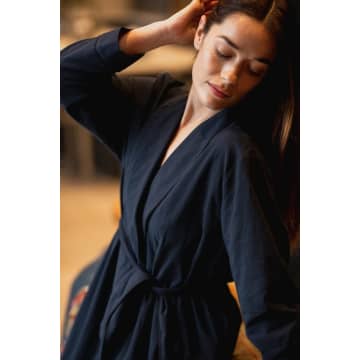 Breathe And Protect Organic Cotton Robe Navy In Blue