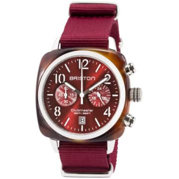 Shop Briston Clubmaster Classic Acetate Burgundy Watch