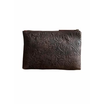 Collardmanson Deep Brown Floral Leather Pouch