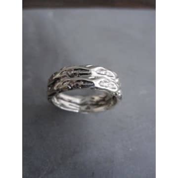 Wdts Textured Double Band 925 Silver Ring In Metallic