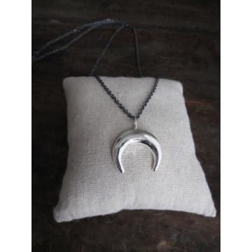 Collardmanson 925 Silver Crescent Moon Necklace Sil Oxid In Metallic