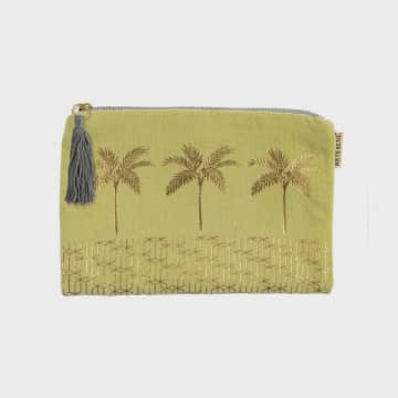 Artebene Clutch Cosmetic Bag Velvet Palms Yellow In Green