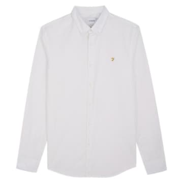 Shop Farah Brewer New Slim Fit Oxford Shirt White