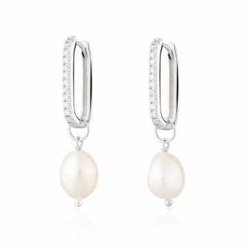 Scream Pretty Pearls Silver Hannah Martin Sparkle Oval Hoop Earrings With Baroque In Metallic