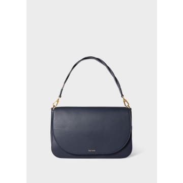 Paul Smith Medium Navy Leather Saddle Bag With Swirl Strap In Blue