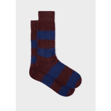Paul Smih Navy And Burgundy Mohair-blend Socks In Blue