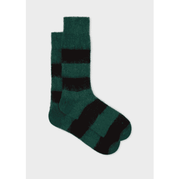 Paul Smih Green And Black Mohair-blend Socks