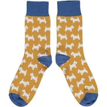 Catherine Tough Scottie Dog Print Womens Socks Ginger Navy In Blue