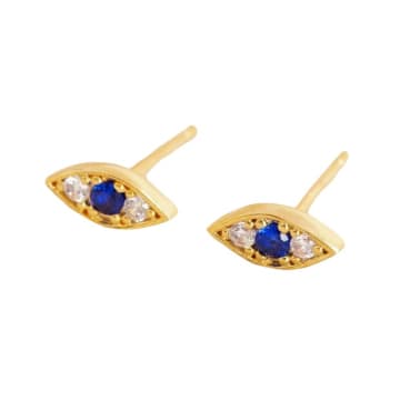 Lisa Angel Blue Eye Stud Earrings Crystal Cubic Zirconia In Gold