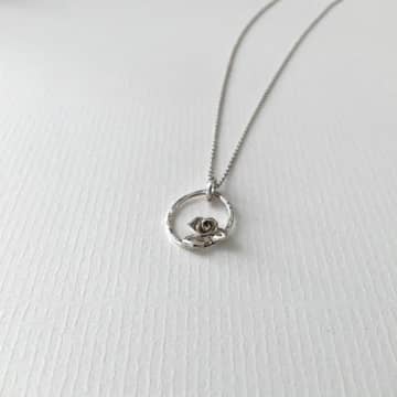 Nikki Stark Jewellery Silver Necklace Silver Rose On Hoop In Metallic