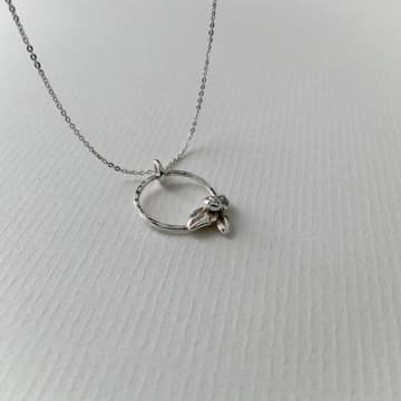 Nikki Stark Jewellery Silver Necklace Seedpod And Three Leaves On Hoop In Metallic