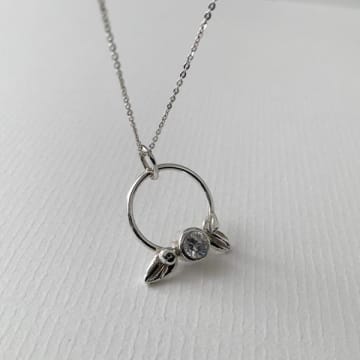 Nikki Stark Jewellery Silver Necklace Leaves On Hoop Cubic Zirconia In Metallic
