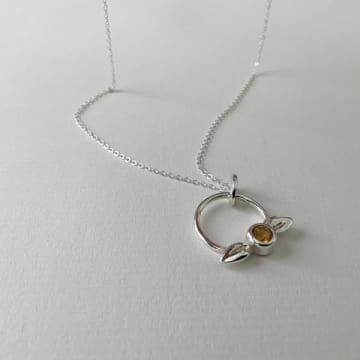 Nikki Stark Jewellery Silver Necklace Leaves And Citrine In Metallic