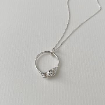 Nikki Stark Jewellery Silver Necklace Seedpod And Leaves On Hoop In Metallic