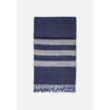 El Puente Yak Wool Cotton Scarf With Stripes Blue Beige