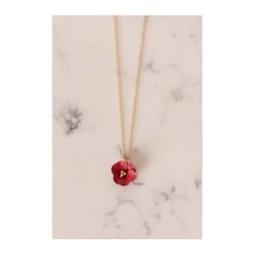 Lilac Rose Red Flower Gold Necklace