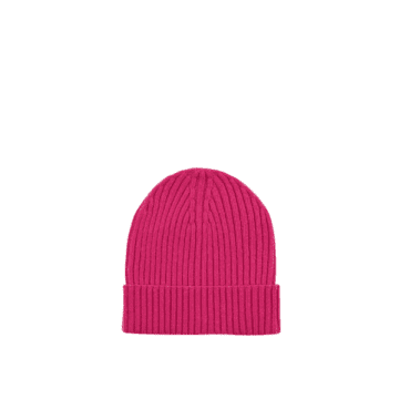 Miss Pompom Wool Ribbed Pink Hat