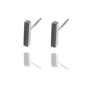 Curiouser And Curiouser Sterling Silver Matte Cuboid Stud Earrings In Metallic