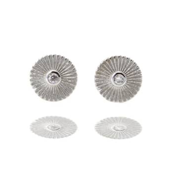 Curiouser And Curiouser Sterling Silver Sun Disc Stud Earrings In Metallic