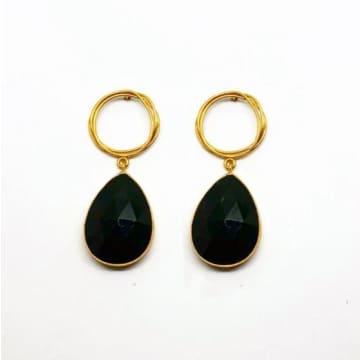 Nekewlam Black Onyx Gold Earrings